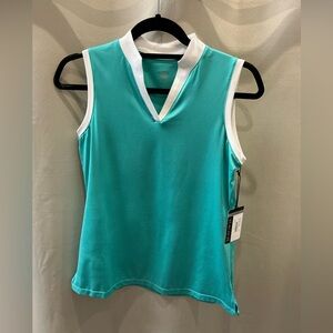Tail Folly Sleeveless Club Collar Top Blue Turquoise